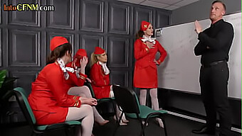 Femdom Stewardesses In Group Oral Pleasure With British Man